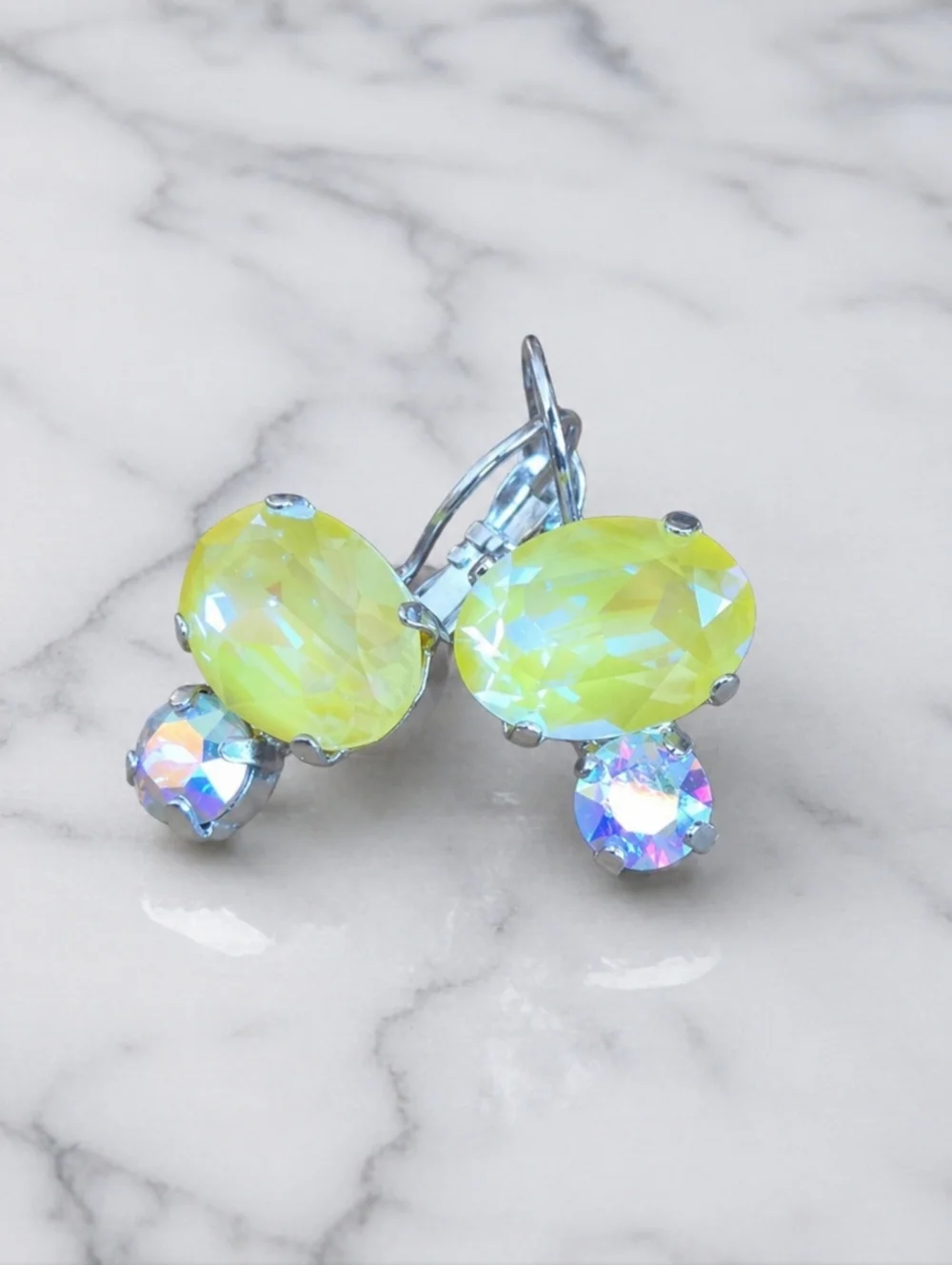 Silver Leverback Earrings with Yellow Sunshine Delite Crystals - Hand Crafted
